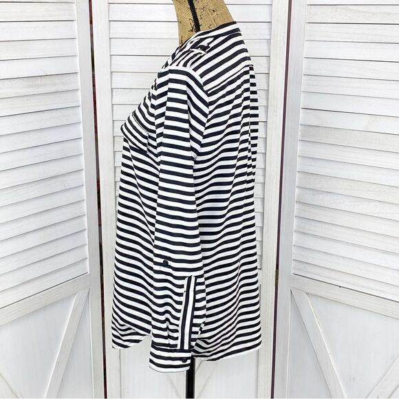 Notations Striped Button Front Blouse Black White Small - Picture 2 of 14